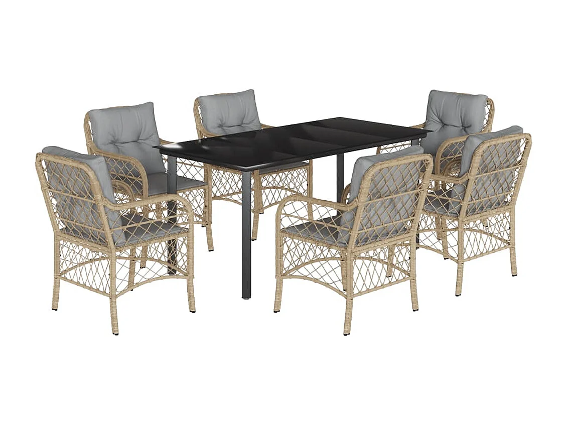 Ensemble à manger de jardin coussins 7 pcs mélange beige rotin