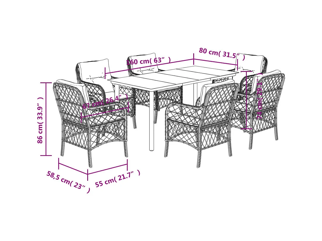 Ensemble à manger de jardin coussins 7 pcs mélange beige rotin