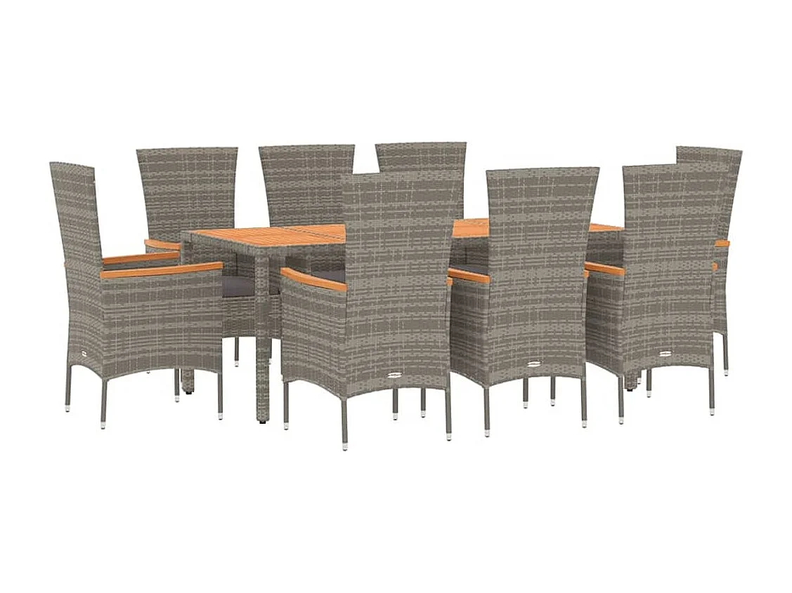 Ensemble à manger de jardin 9 pcs coussins gris résine tressée