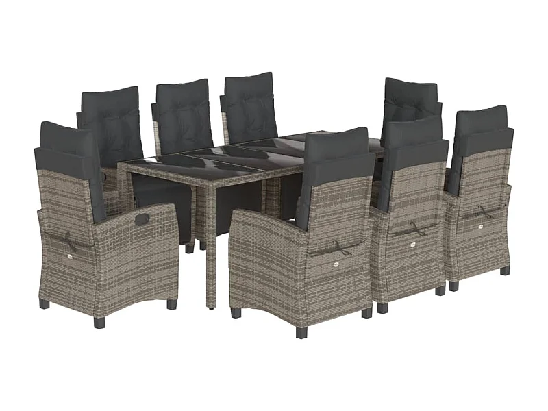 Ensemble à manger de jardin 9 pcs coussins gris résine tressée
