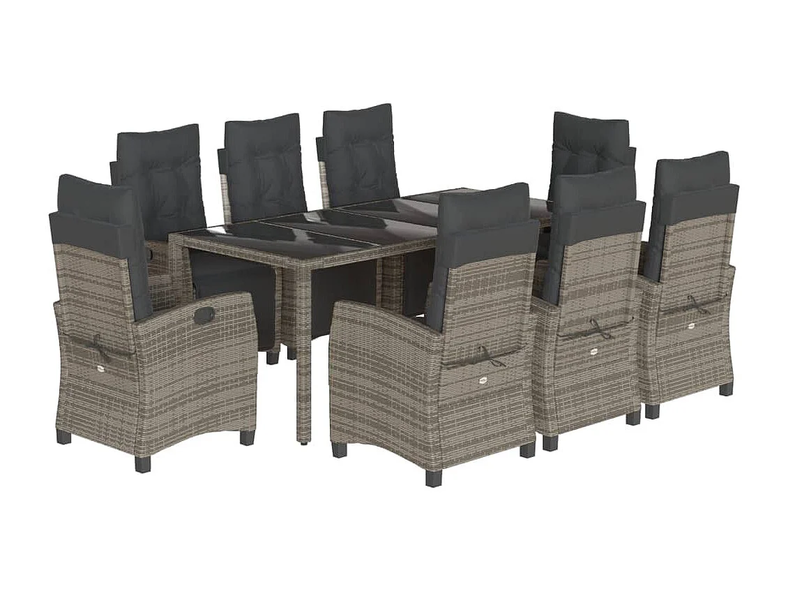 Ensemble à manger de jardin 9 pcs coussins gris résine tressée