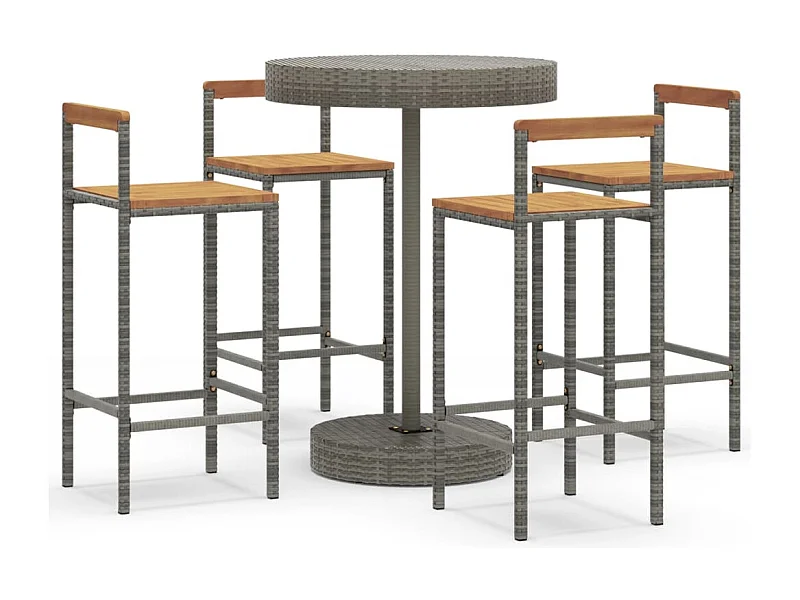 Ensemble de bar jardin 5 pcs gris poly rotin-bois massif acacia
