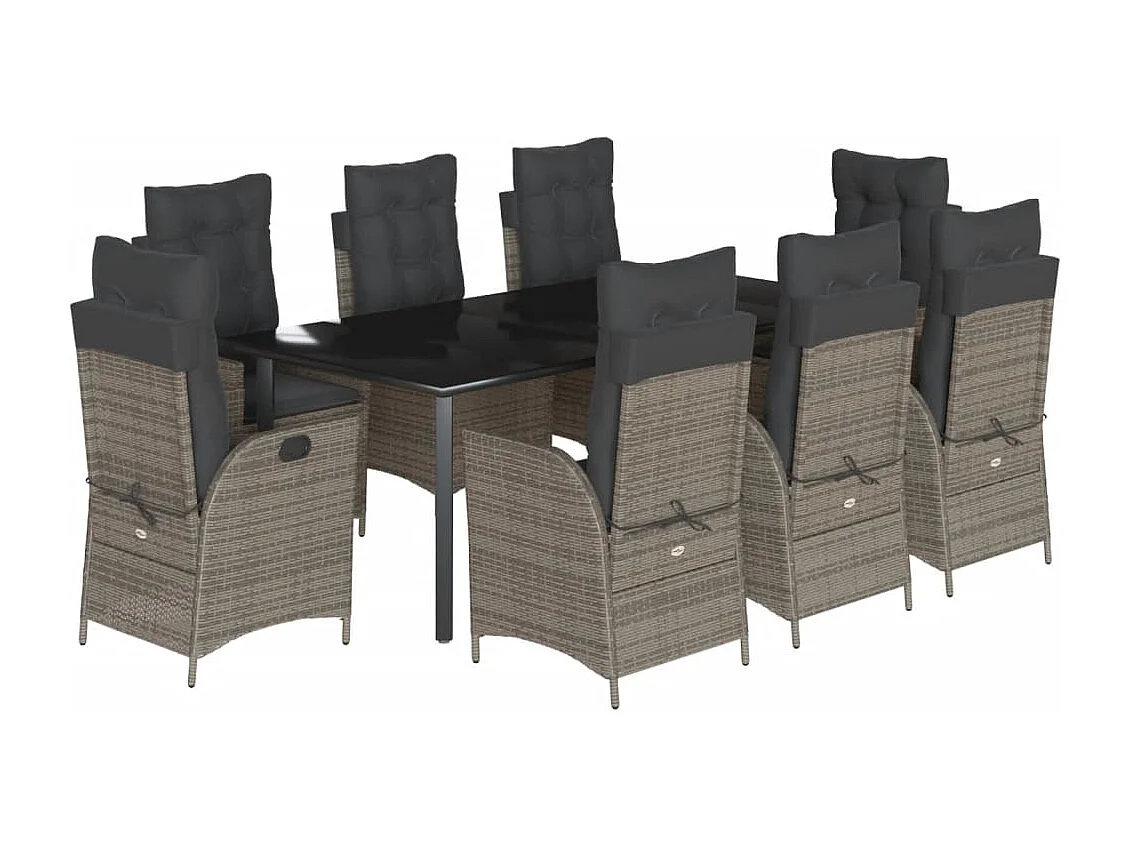 Ensemble à manger de jardin 9 pcs coussins gris résine tressée