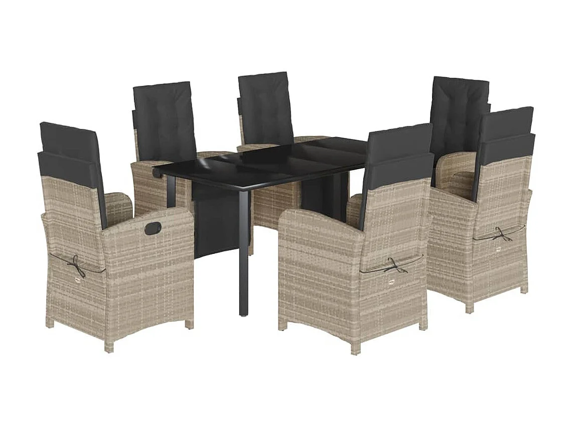 Ensemble à manger de jardin et coussins 7 pcs gris clair rotin