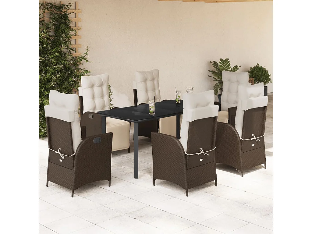 vidaXL Set comedor de jardín 7 pzas con cojines ratán sintético marrón