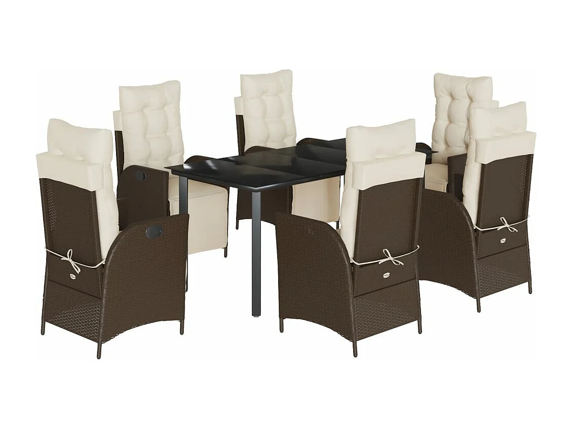 vidaXL Set comedor de jardín 7 pzas con cojines ratán sintético marrón