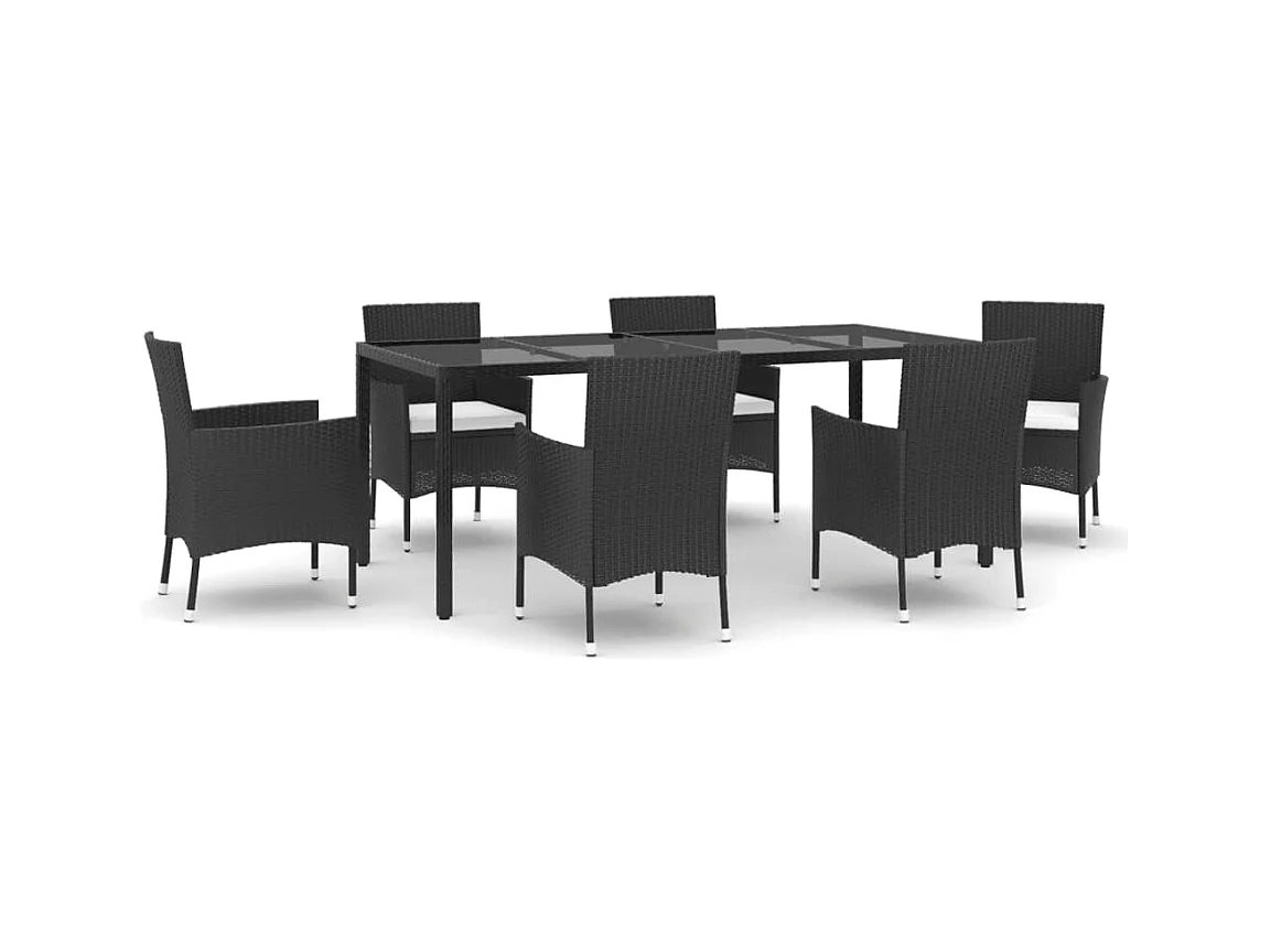 Ensemble à manger de jardin coussins 7pcs Noir Résine tressée