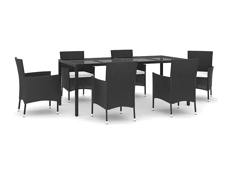 Ensemble à manger de jardin coussins 7pcs Noir Résine tressée
