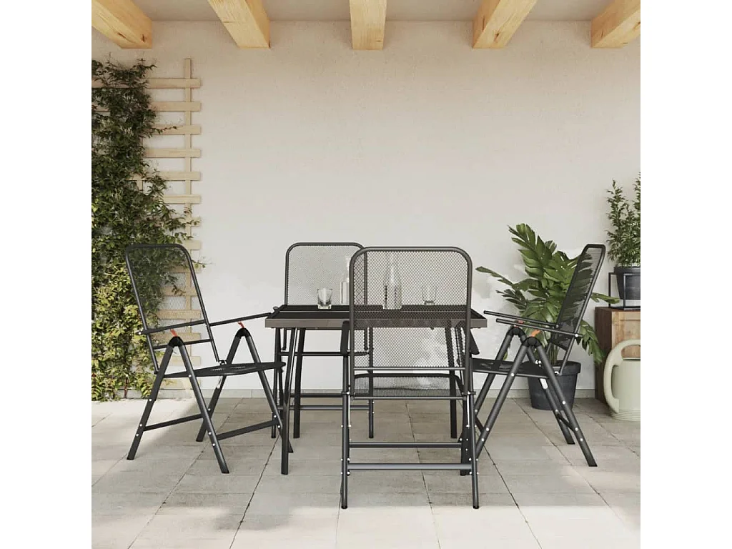 Ensemble à manger de jardin 5 pcs anthracite métal maille