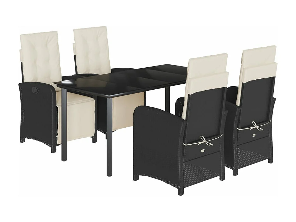 Ensemble à manger de jardin coussins 5pcs Noir Résine tressée