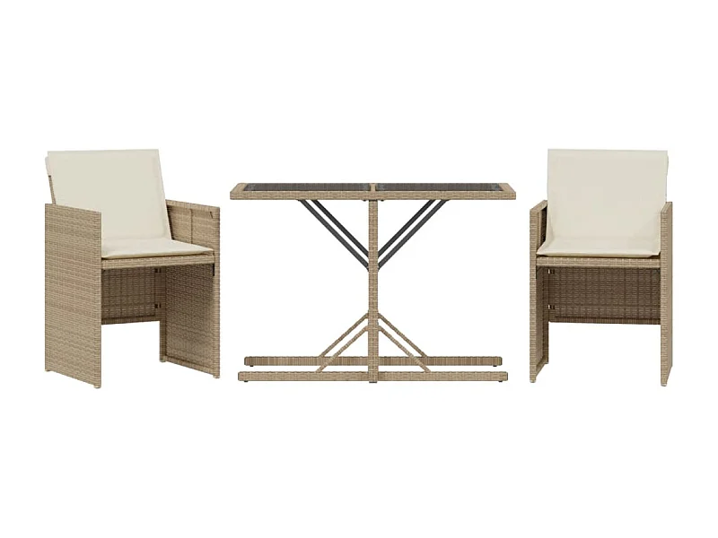 Ensemble de bistro 3 pcs avec coussins beige résine tressée