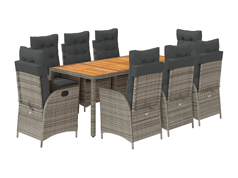 Ensemble à manger de jardin 9 pcs coussins gris résine tressée