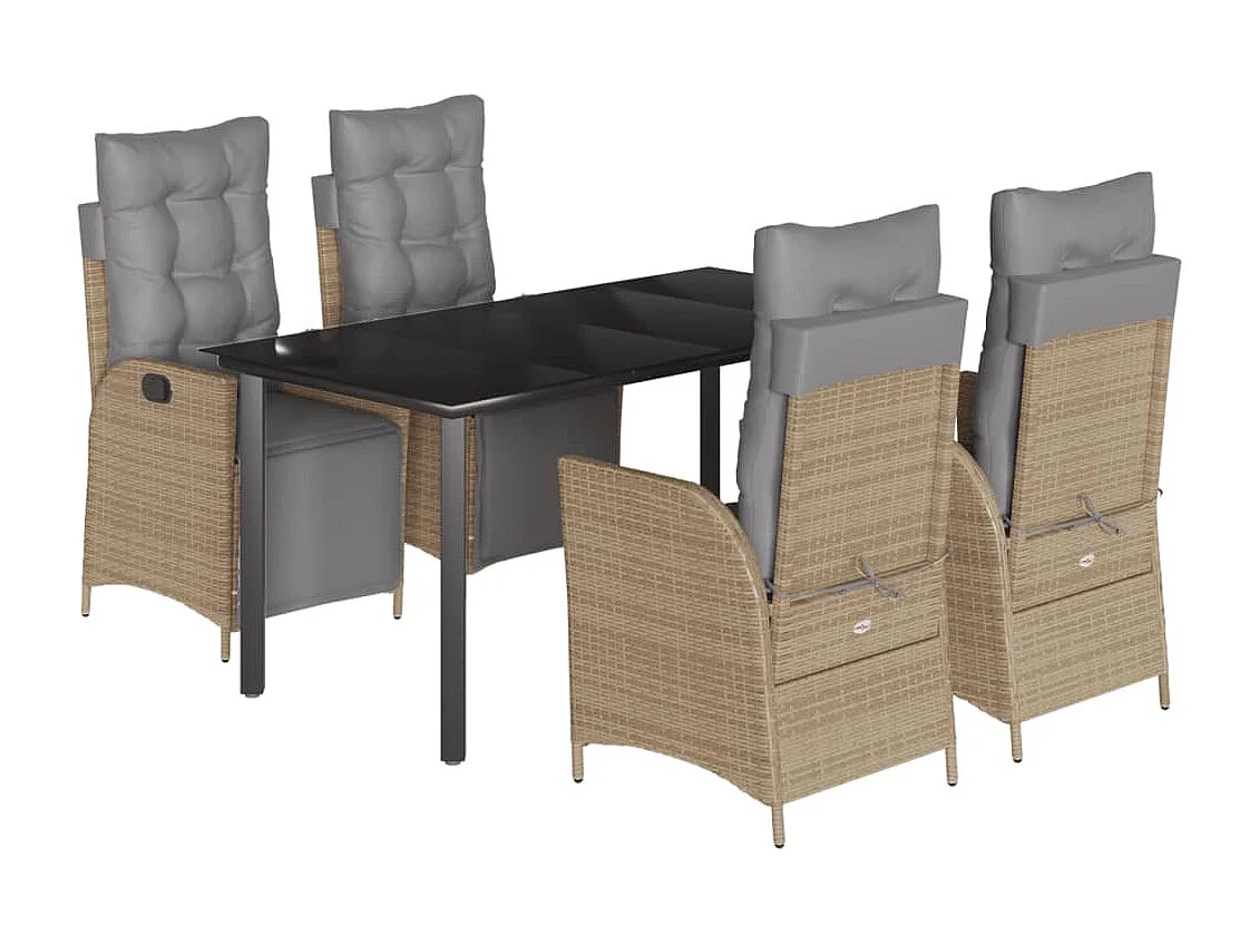 Ensemble à manger de jardin coussins 5 pcs mélange beige rotin