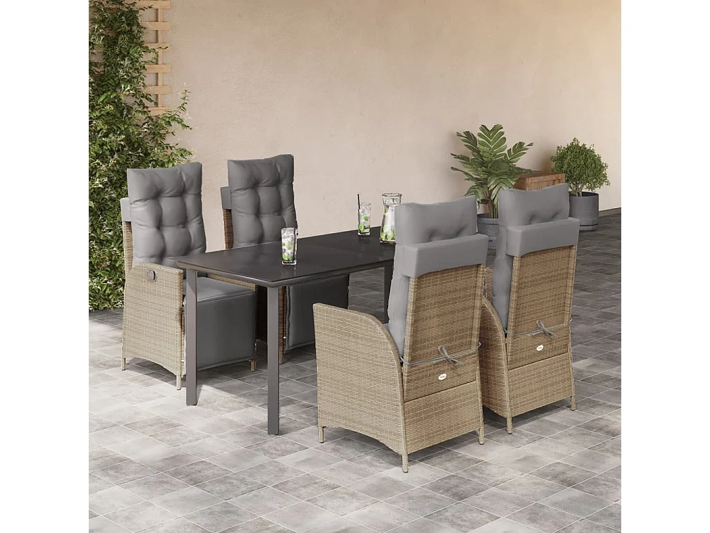 Ensemble à manger de jardin coussins 5 pcs mélange beige rotin
