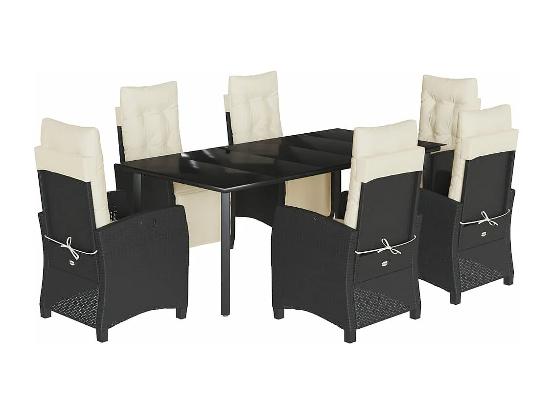 Ensemble à manger de jardin coussins 7pcs Noir Résine tressée