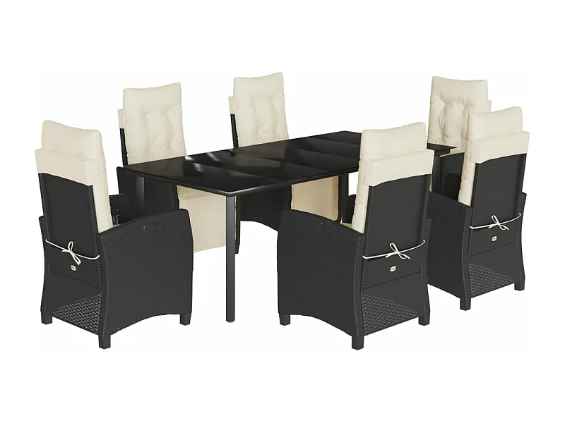 Ensemble à manger de jardin coussins 7pcs Noir Résine tressée