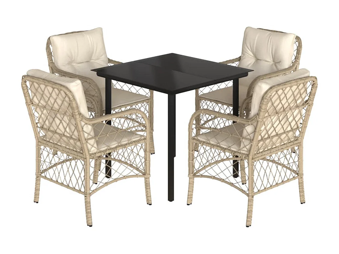 Ensemble à manger de jardin avec coussins 5pcs Beige poly rotin