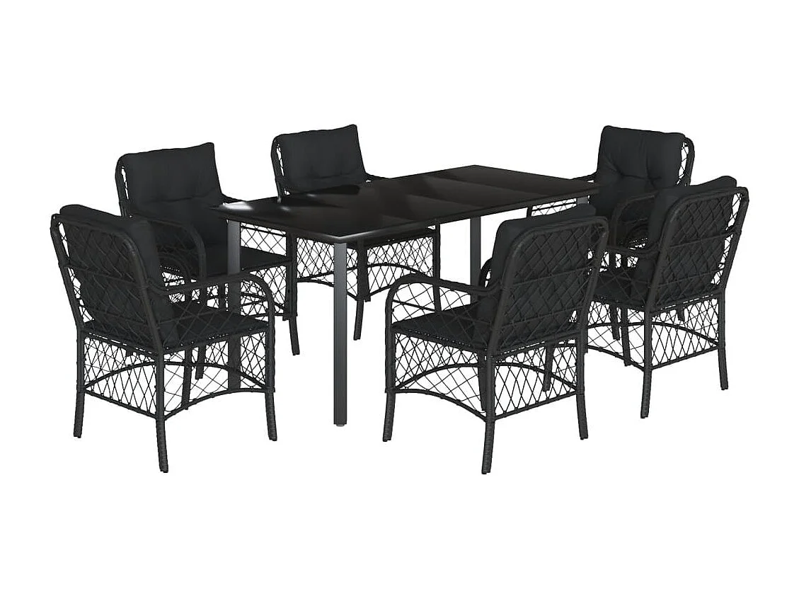 Ensemble à manger de jardin coussins 7pcs Noir Résine tressée