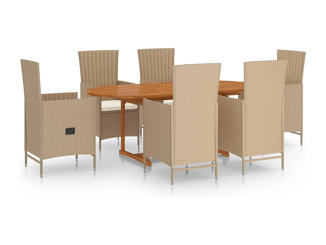 Ensemble de salle à manger de jardin 7 pcs Résine tressée Beige 2