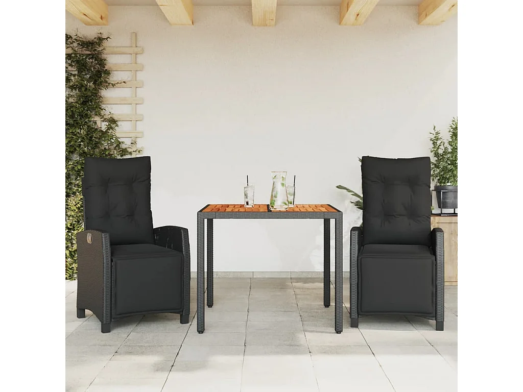 Ensemble à manger de jardin avec coussins 3 pcs Noir
