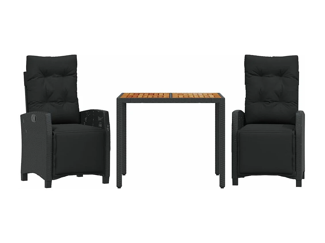 Ensemble à manger de jardin avec coussins 3 pcs Noir