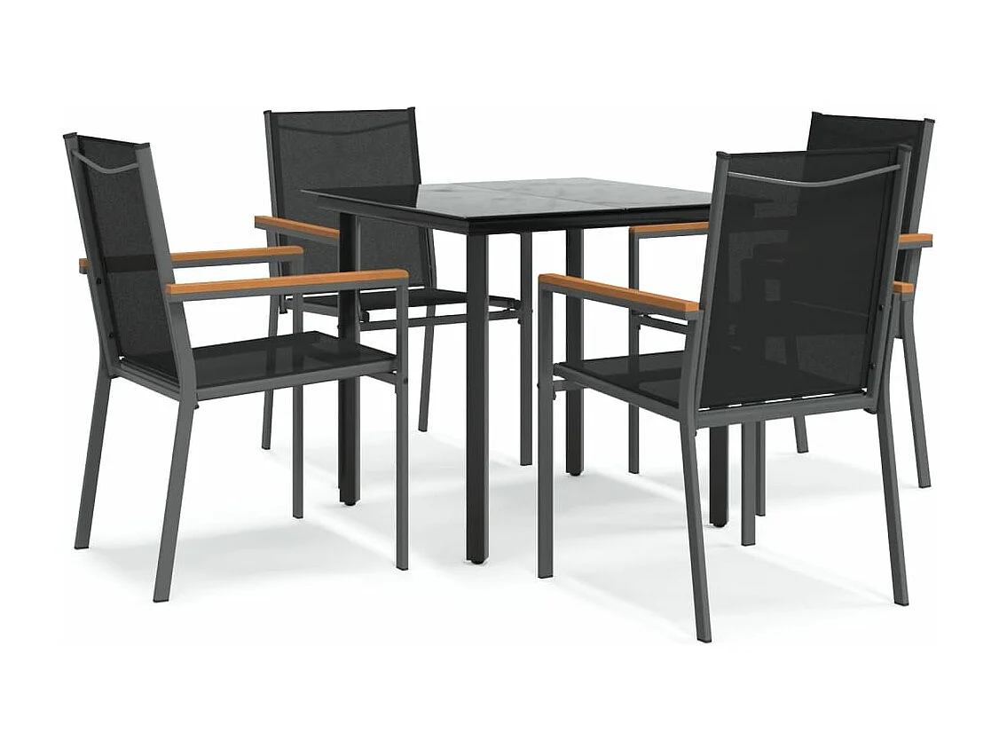 Ensemble à manger de jardin 5 pcs noir textilène et acier
