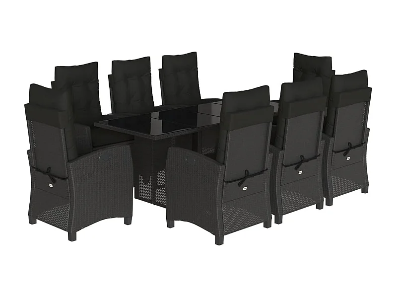 Ensemble à manger de jardin 9pcs coussins noir résine tressée