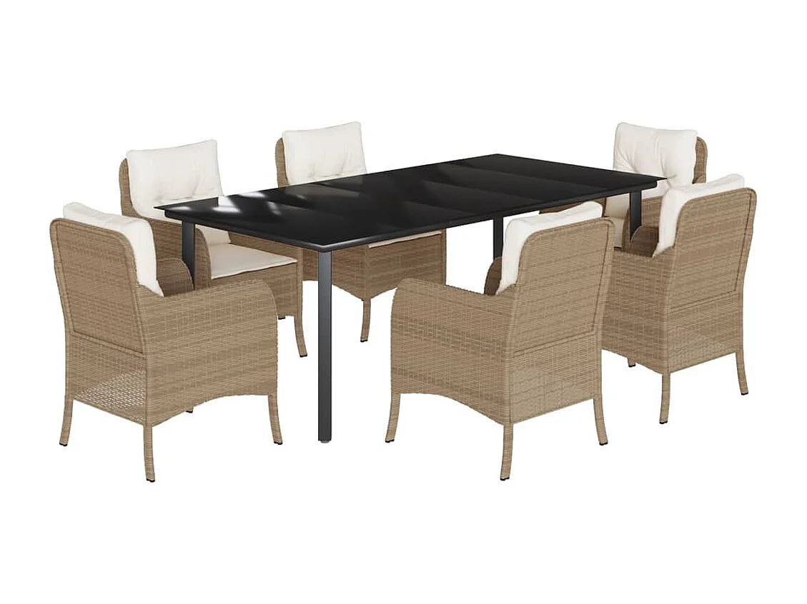 Ensemble à manger de jardin et coussins 7 pcs beige poly rotin