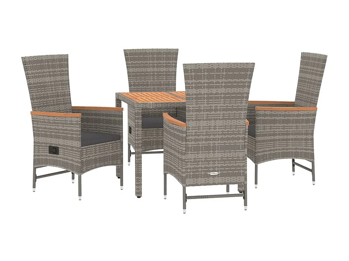 Ensemble à manger de jardin 5 pcs coussins gris résine tressée