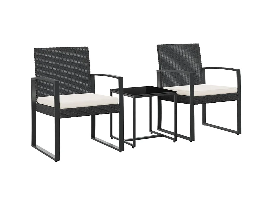 Ensemble à manger de jardin avec coussins 3 pcs noir rotin PP
