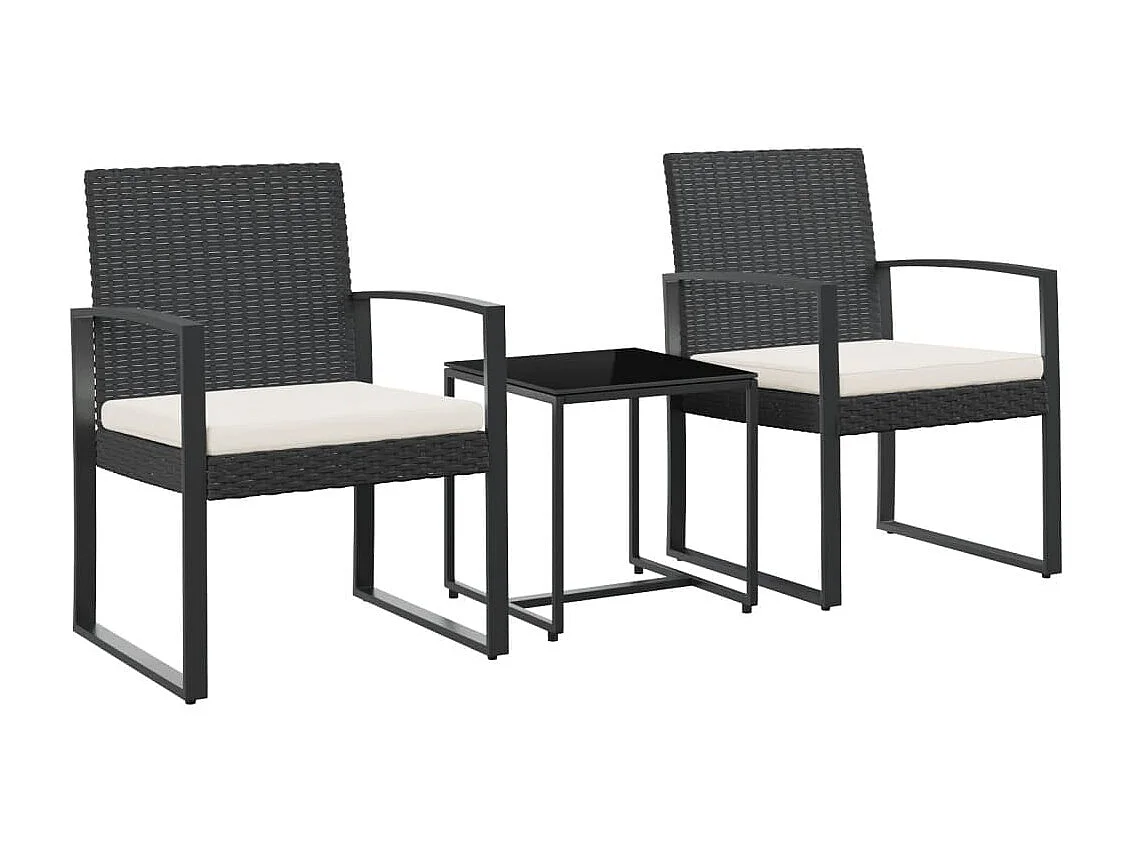 Ensemble à manger de jardin avec coussins 3 pcs noir rotin PP