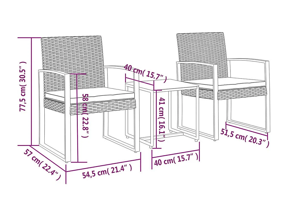 Ensemble à manger de jardin avec coussins 3 pcs noir rotin PP