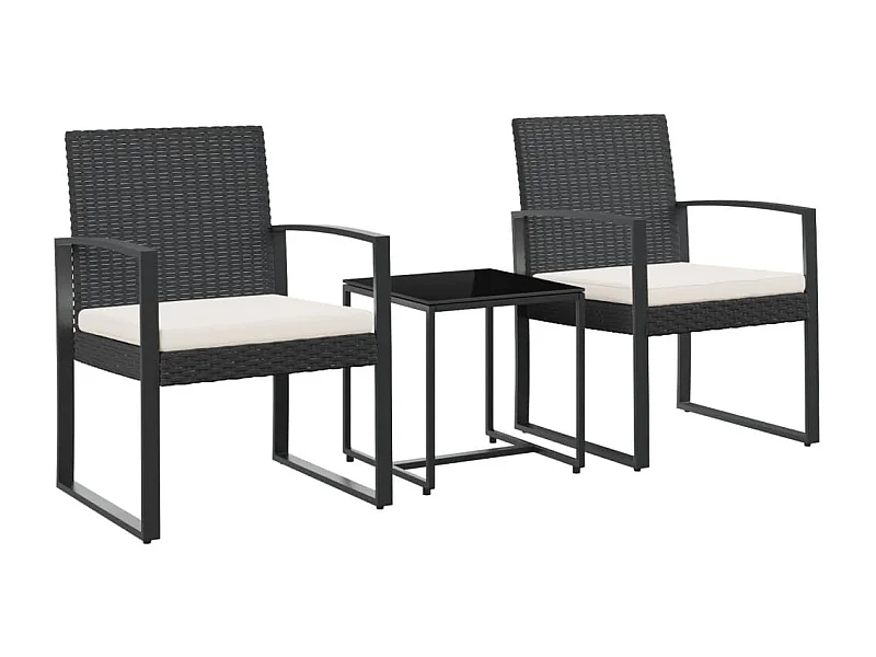 Ensemble à manger de jardin avec coussins 3 pcs noir rotin PP