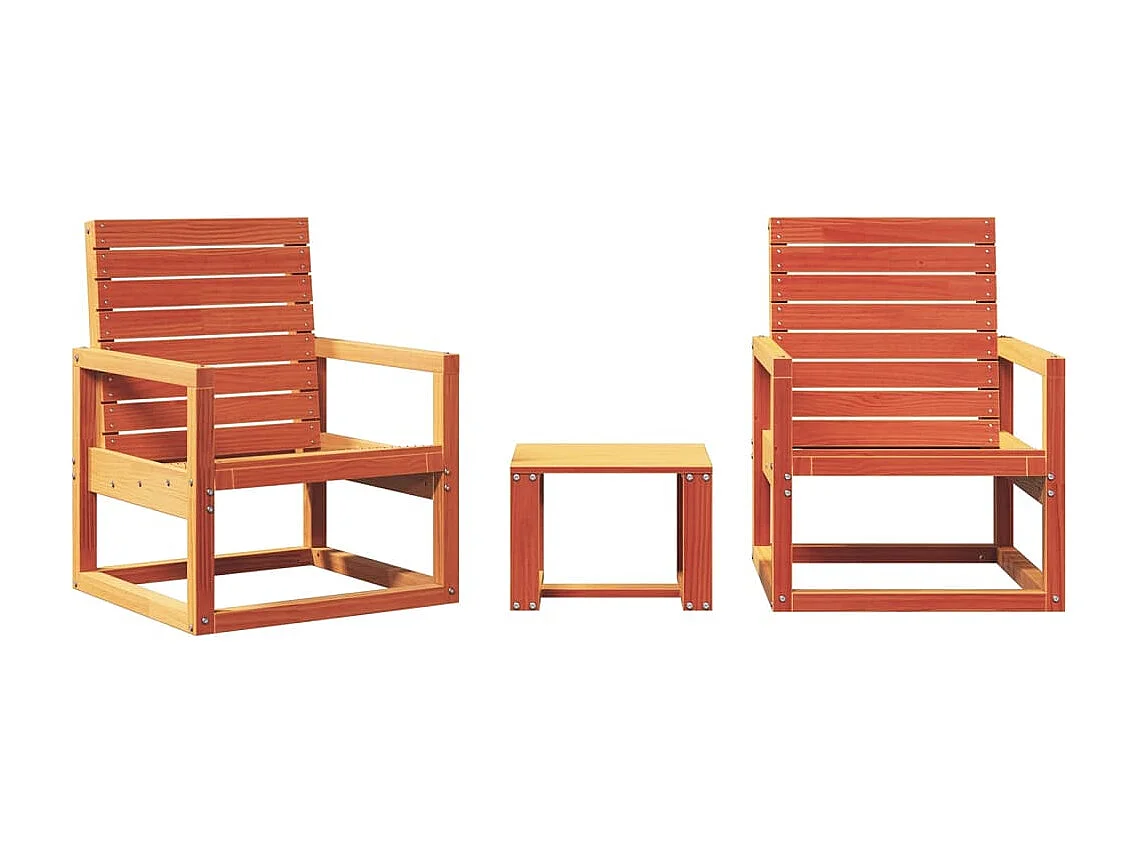 Salon de jardin 3 pcs marron bois de pin massif