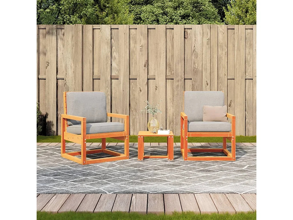 Salon de jardin 3 pcs marron bois de pin massif