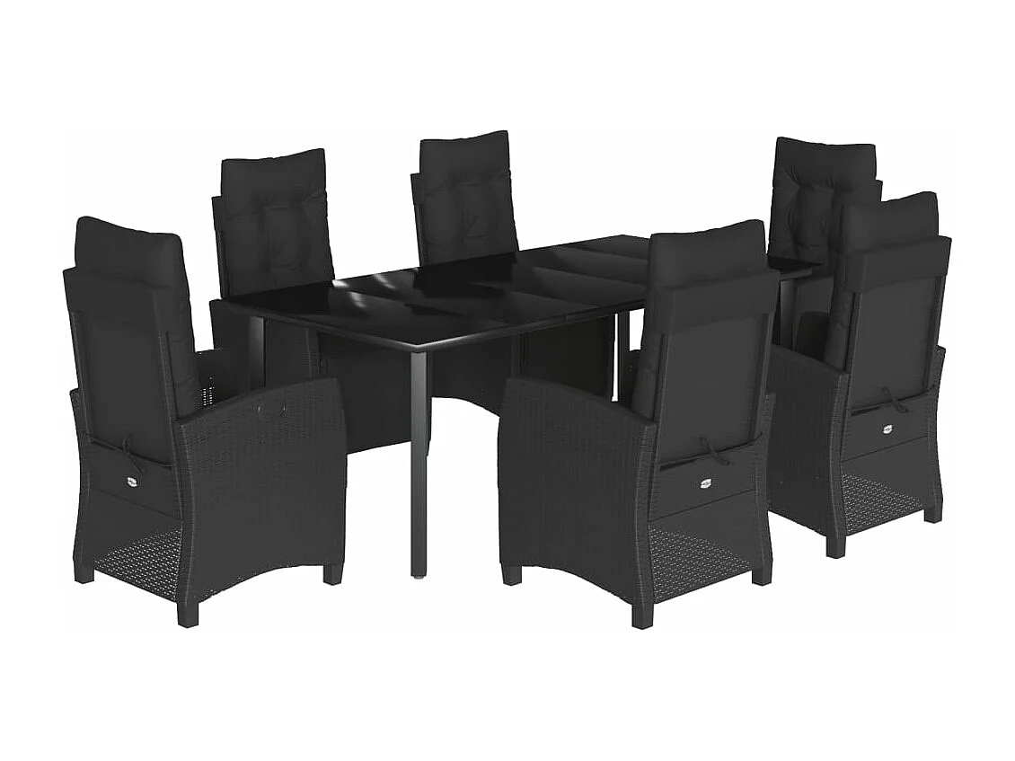 Ensemble à manger de jardin coussins 7pcs Noir Résine tressée