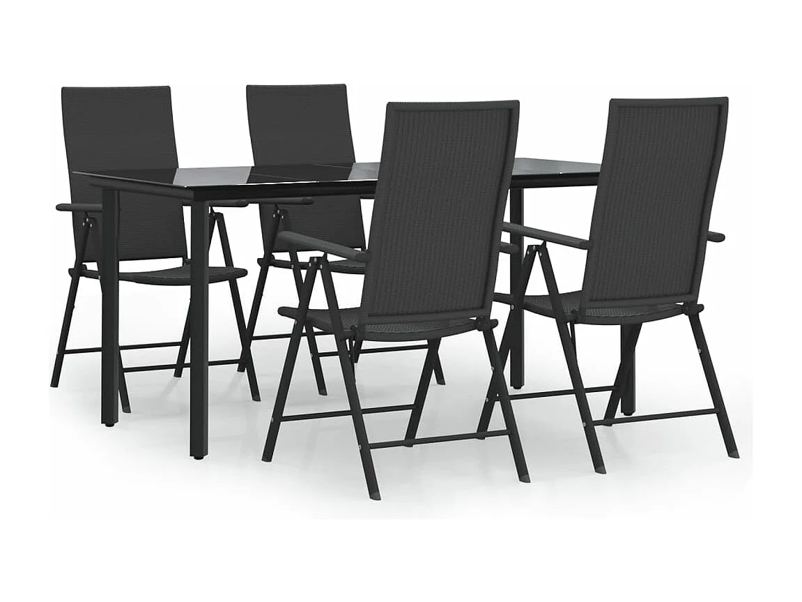 Ensemble à manger de jardin 5 pcs Noir Résine tressée