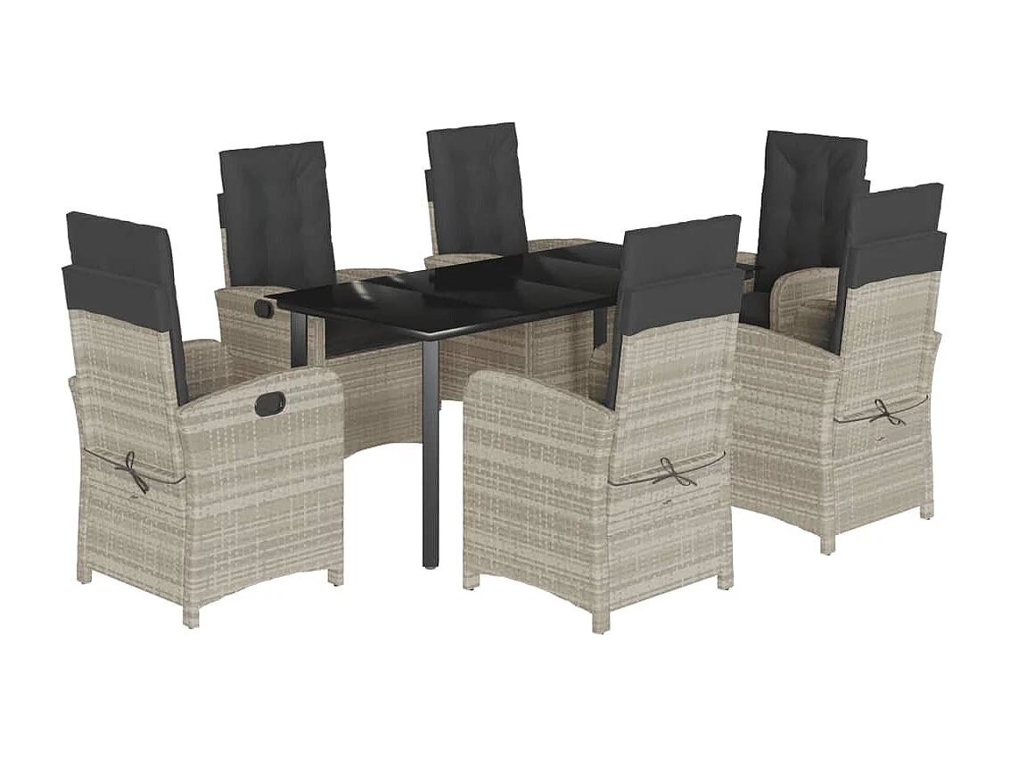 Ensemble à manger de jardin et coussins 7 pcs gris clair rotin