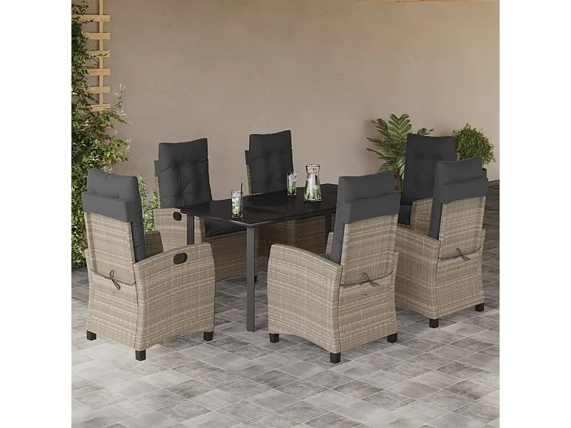 Ensemble à manger de jardin et coussins 7 pcs gris clair rotin