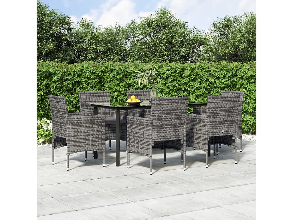 Ensemble à manger de jardin coussins 7pcs Gris et noir