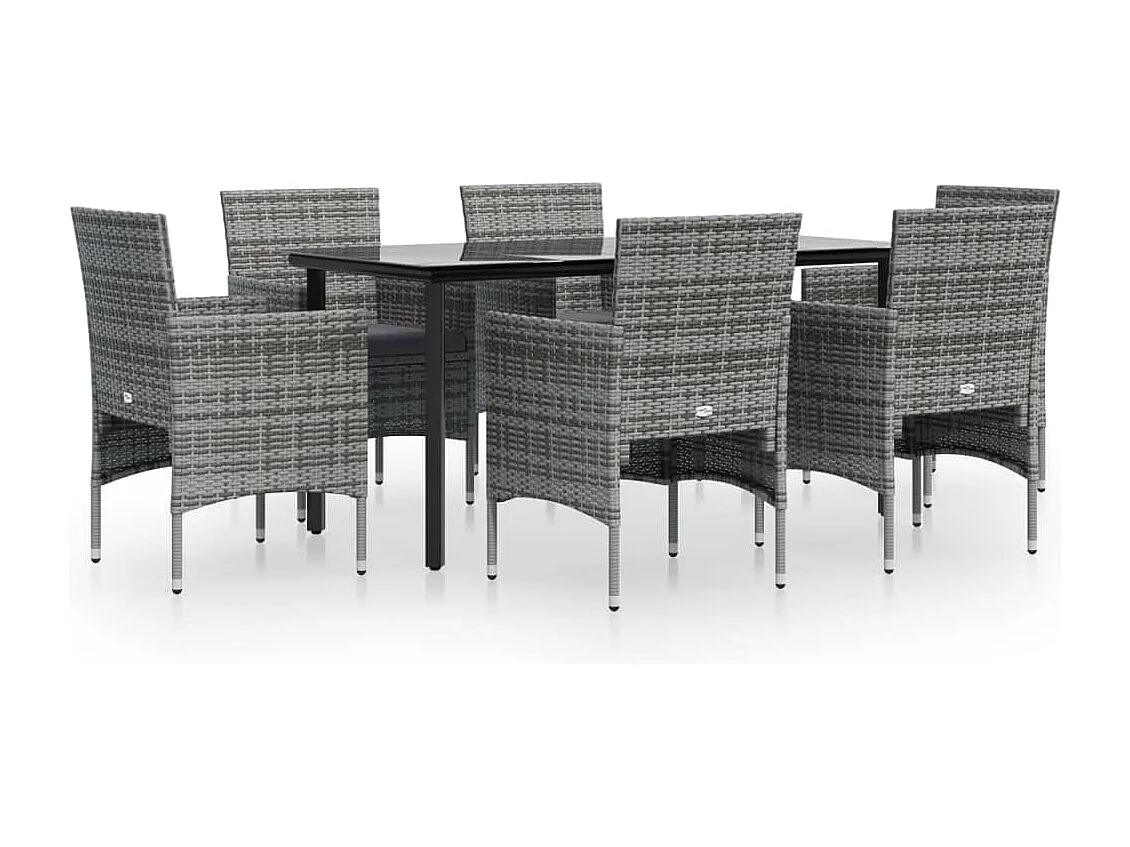 Ensemble à manger de jardin coussins 7pcs Gris et noir