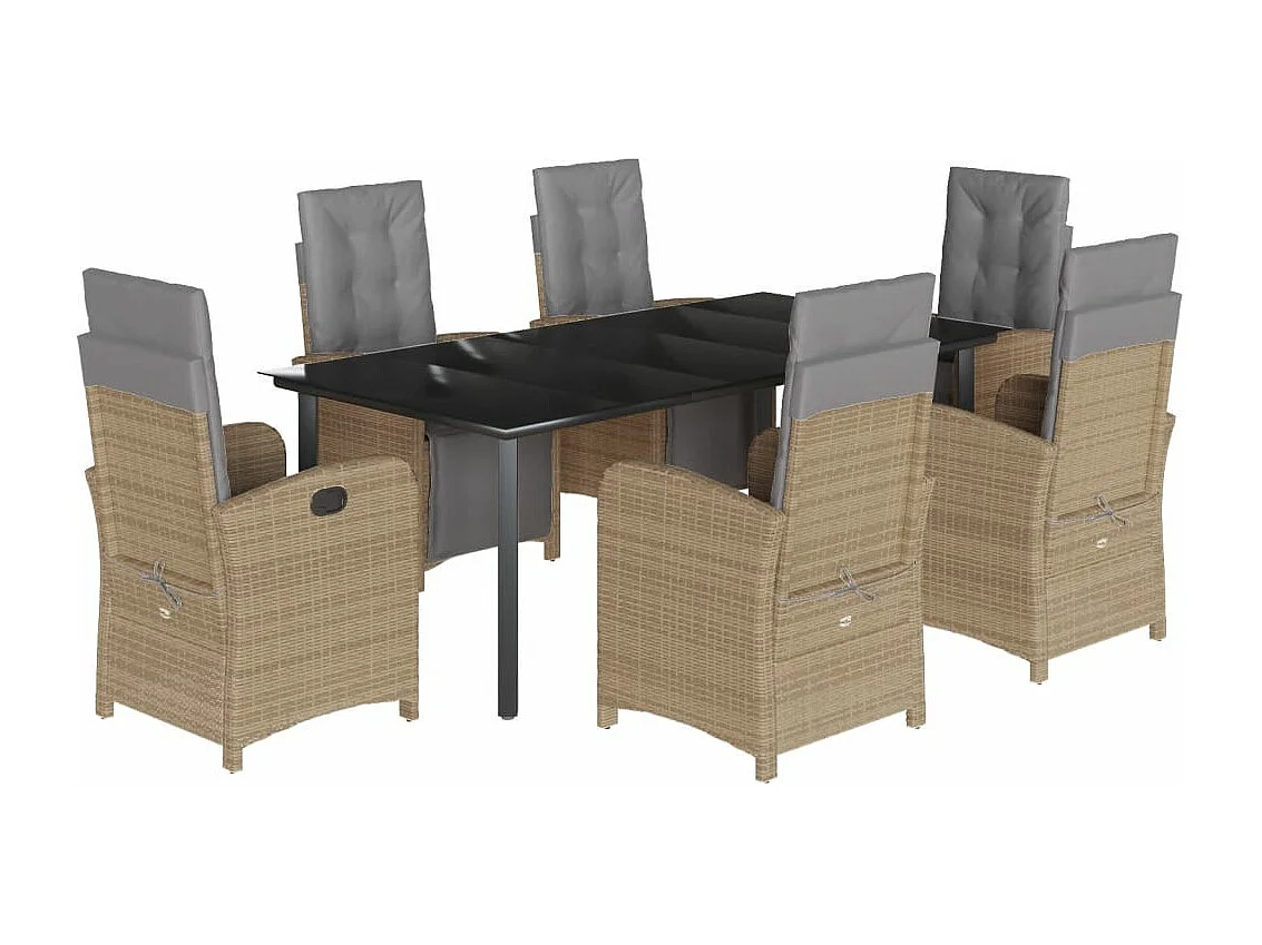 Ensemble à manger de jardin et coussins 7 pcs beige poly rotin