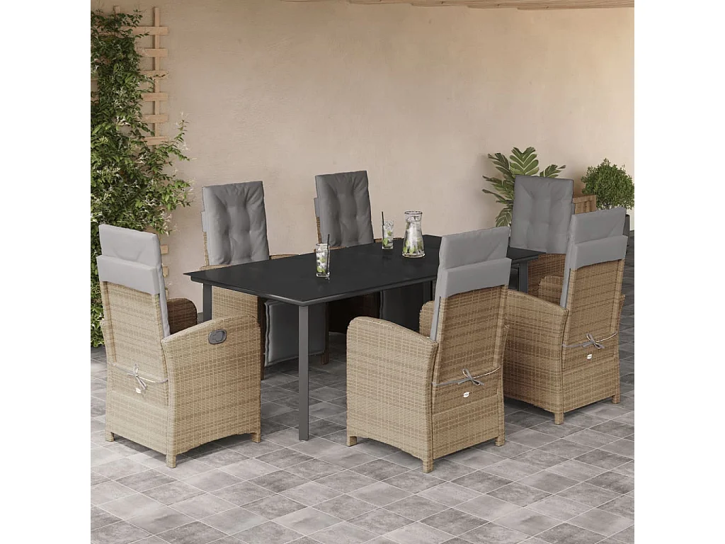 Ensemble à manger de jardin et coussins 7 pcs beige poly rotin