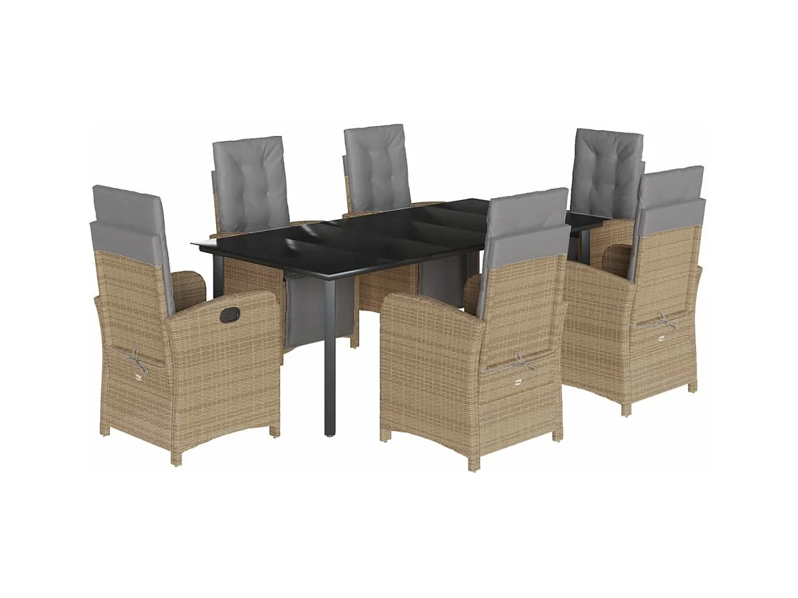 Ensemble à manger de jardin et coussins 7 pcs beige poly rotin