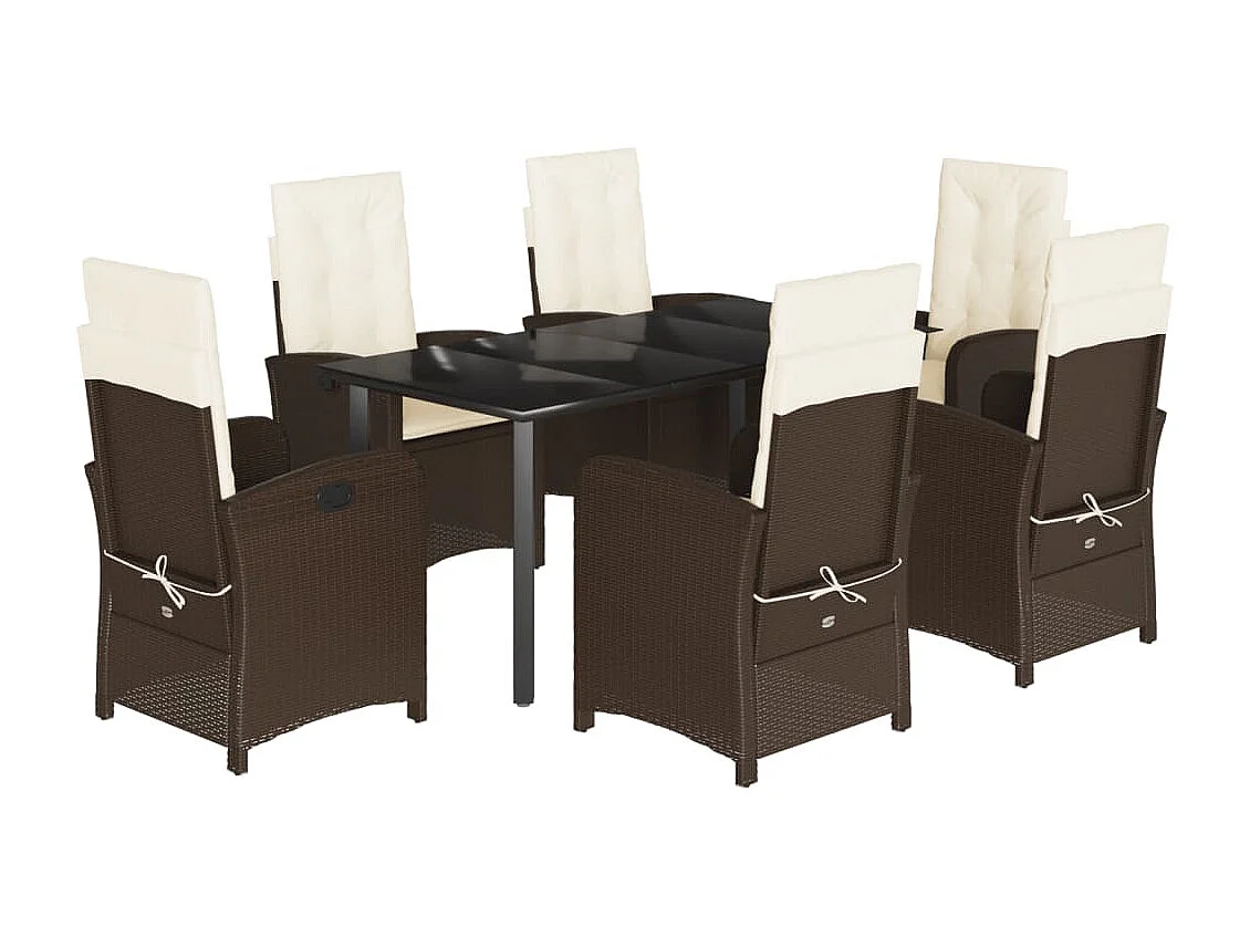 Ensemble à manger de jardin et coussins 7 pcs marron rotin