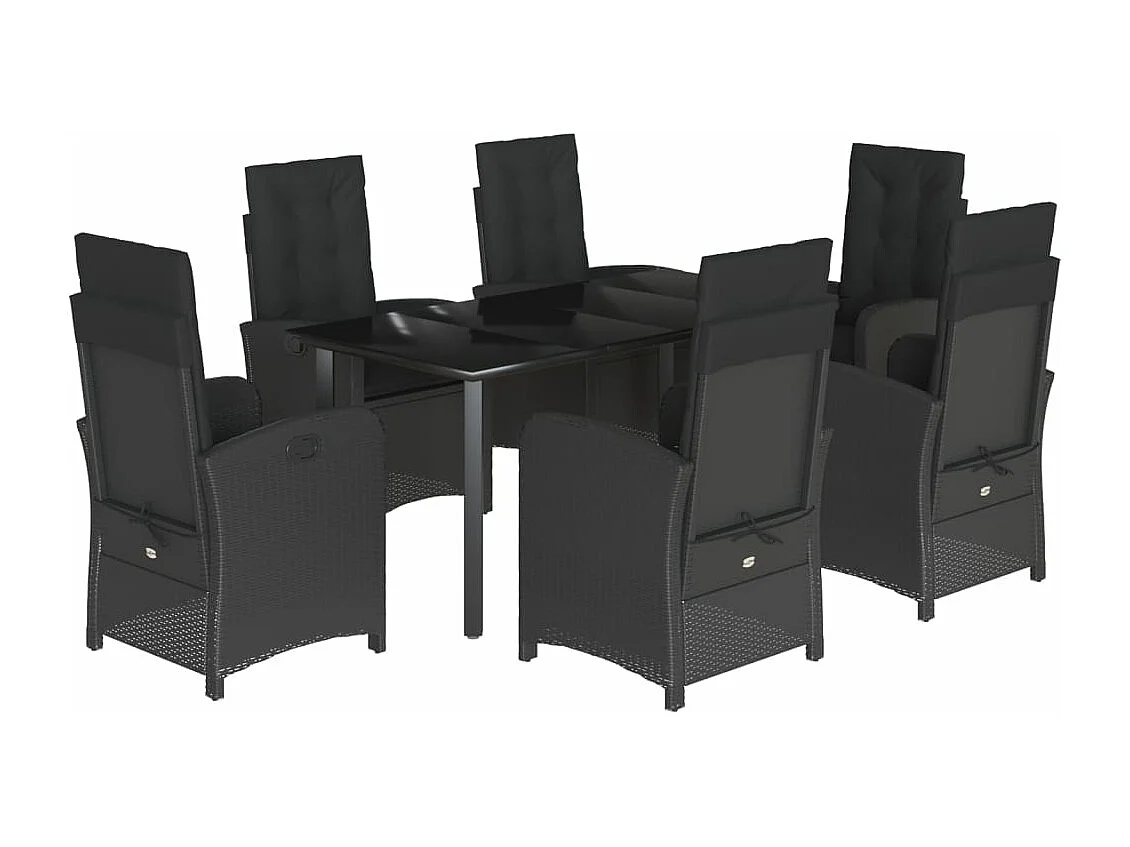 Ensemble à manger de jardin coussins 7pcs Noir Résine tressée