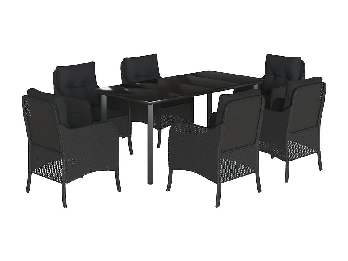 vidaXL Set de comedor de jardín 7 pzas y cojines ratán sintético negro