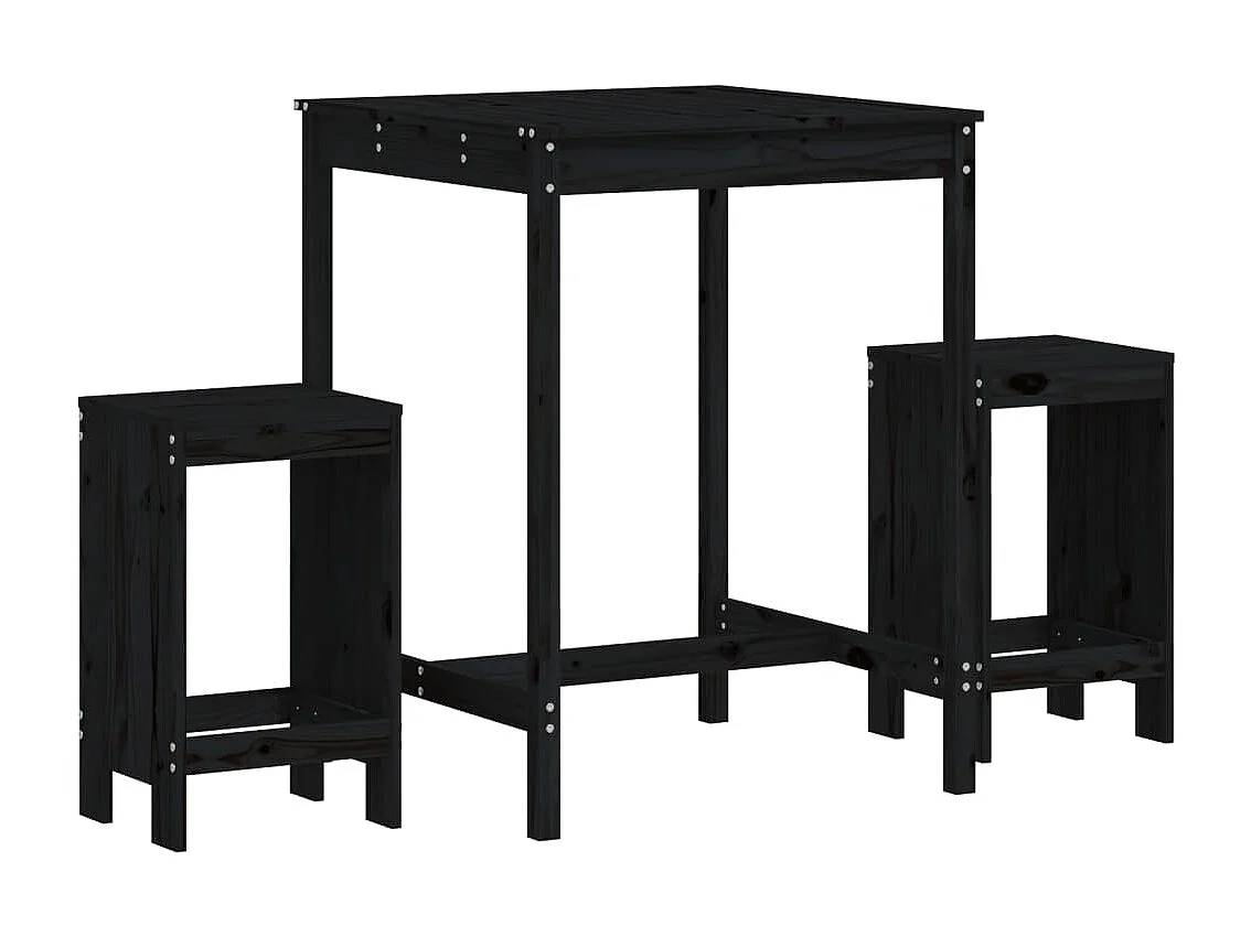 Ensemble de bar de jardin 3 pcs noir bois de pin massif