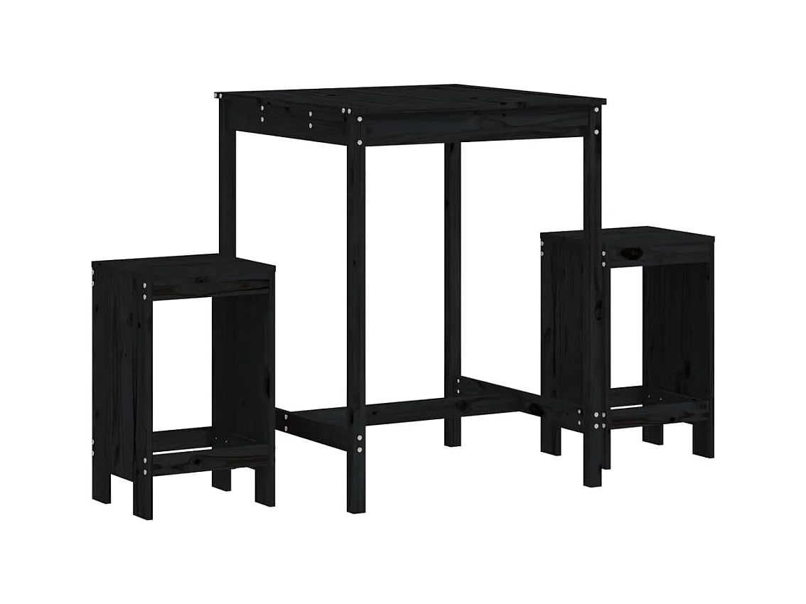 Ensemble de bar de jardin 3 pcs noir bois de pin massif