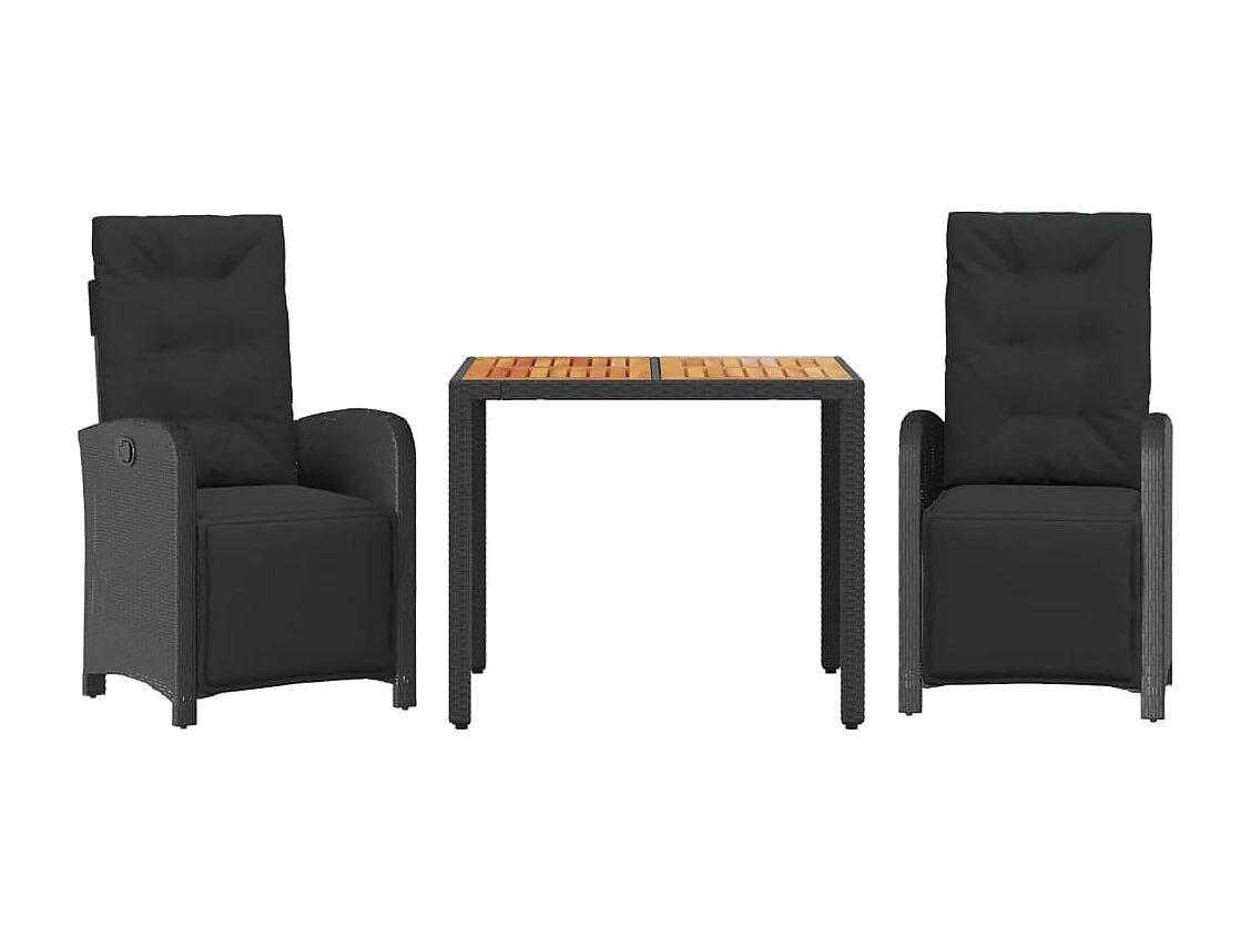 Ensemble de bistro 3 pcs avec coussins noir résine tressée